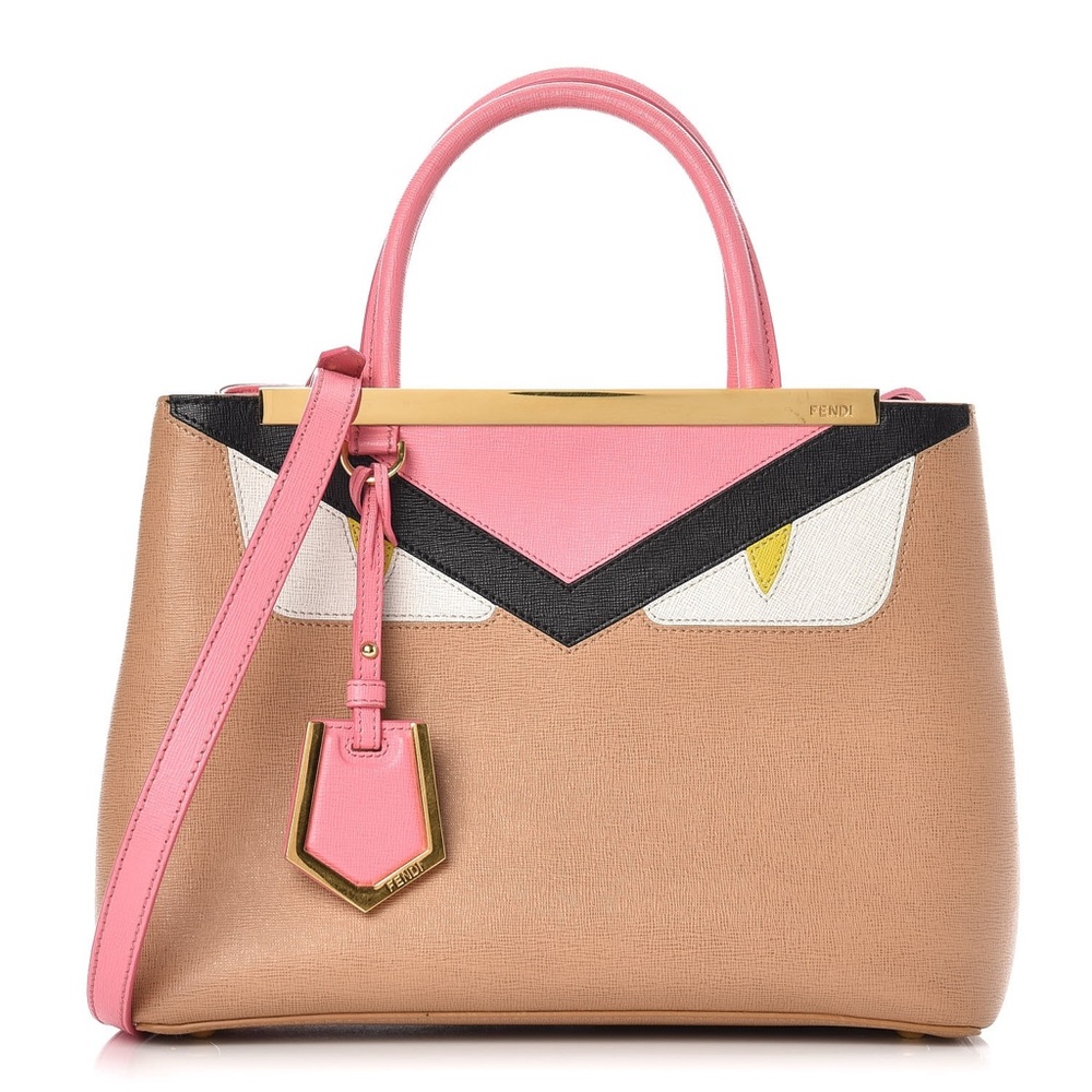 Fendi Pink Tan Leather Top-Handle Shoulder Bag with Gold Accent